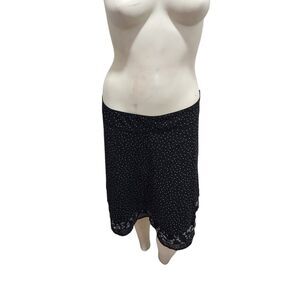 White House Black Market Skirt Size 12 Black Polka Dot Floral Hem A-Line Midi